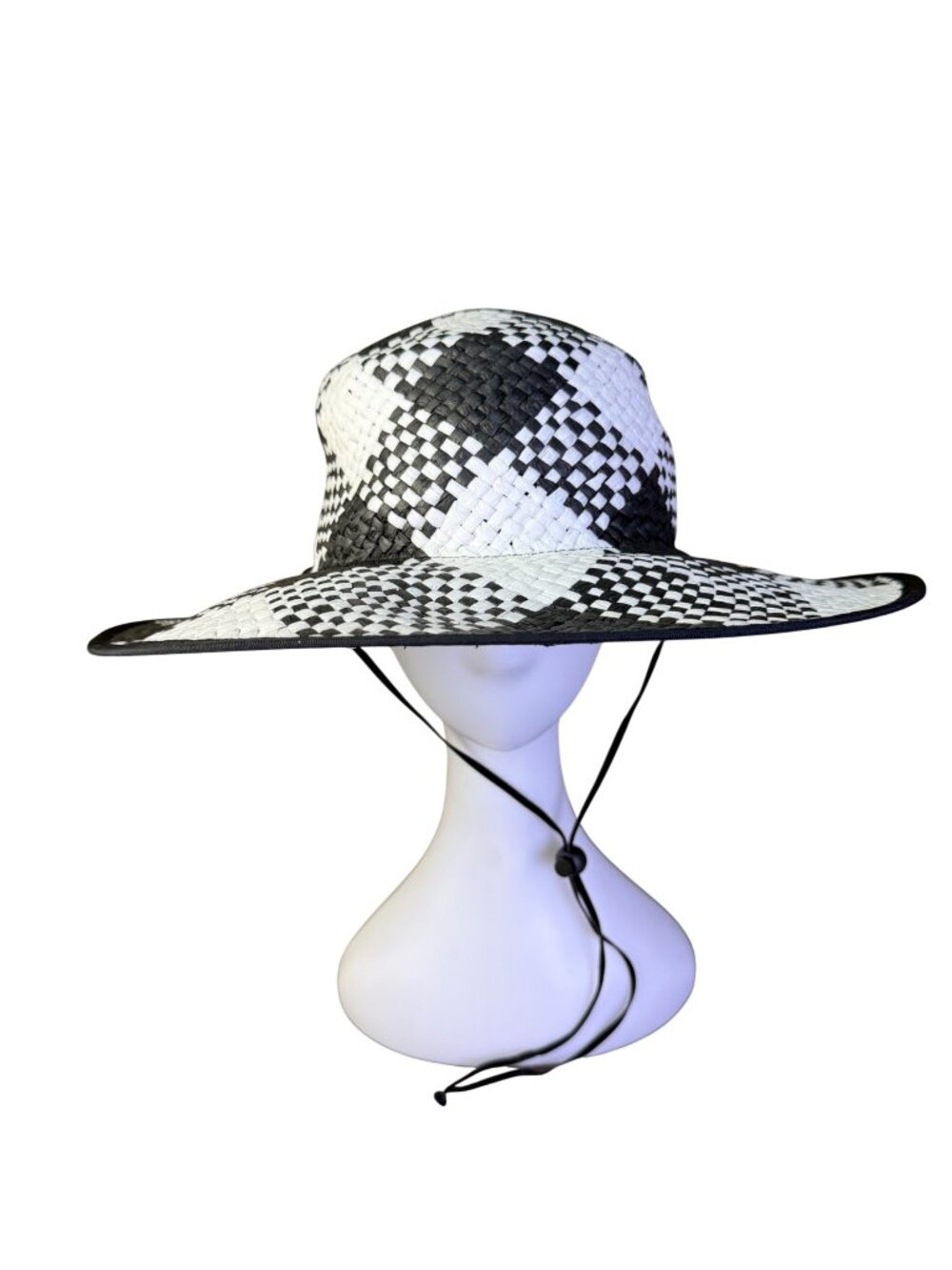 Physician Endorsed Womens Black & White Paper Yarn Sun Hat With Chin Strap